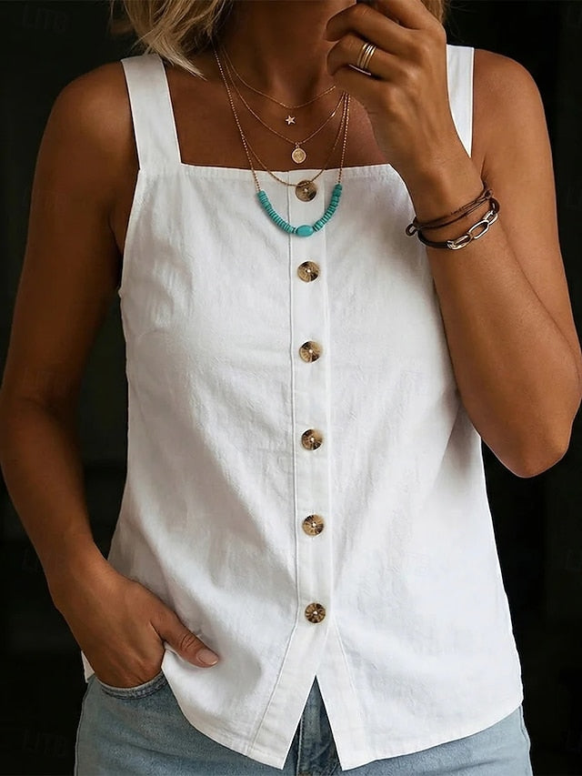 Women's T Shirt Tee Top Buttons Plain Fashion Stylish