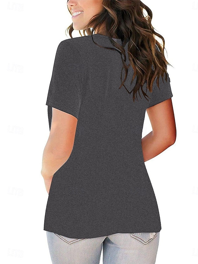 Women's T Shirt Cut Out Plain Casual Short Sleeve V Neck
