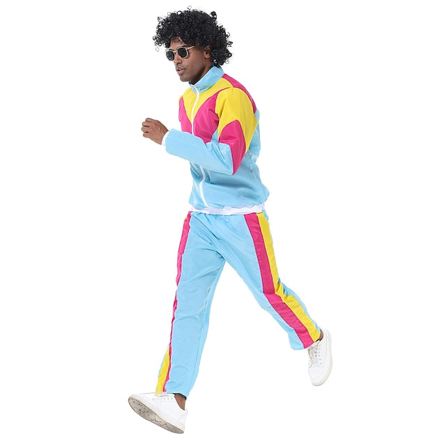 Retro Vintage 1980s Workout Outfits Cosplay Patchwork Fancy
