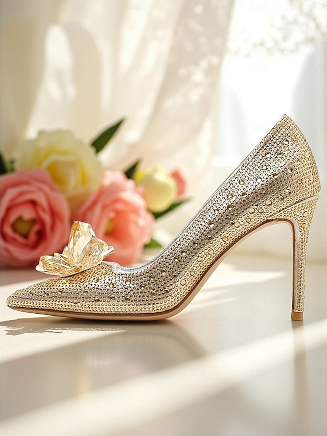 Crystal High Women's Sparkly Pumps Gold Embellished - Heel