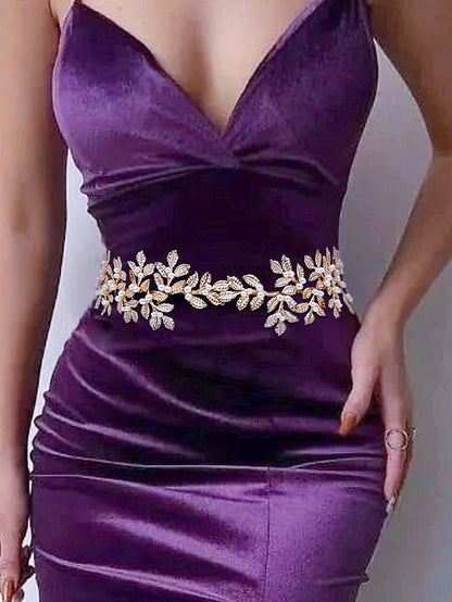 Elegant Pearl Accents Gold with Bridal Leaf – Belt