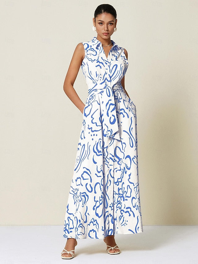 Women's Sleeveless Maxi Shirt Dress Summer A Line Shirt