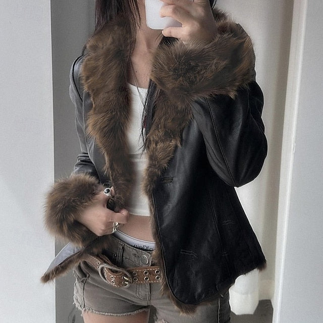 Comfortable Casual Warm Fur Buttons Collar Women's Jacket