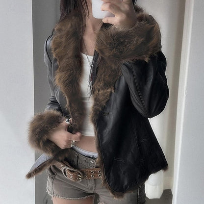 Comfortable Casual Warm Fur Buttons Collar Women's Jacket