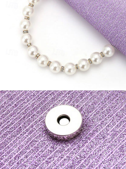 Handle Bag Purple Clutch Pearl with Glitter Women's –