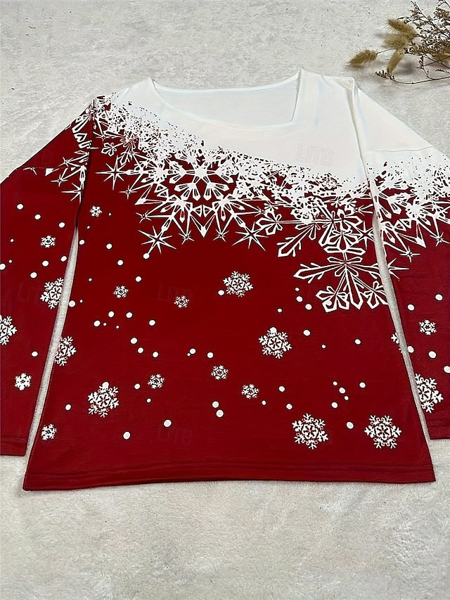 Christmas Women's T Shirt Print 3/4 Sleeve Scoop Neck