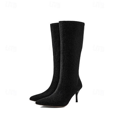 – Knee-High Women's Sparkly Stiletto Elegant Boots