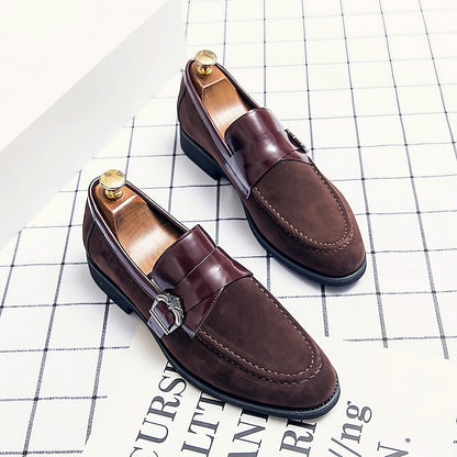 Men's Leather Metal and Loafers Suede Strap with Patent