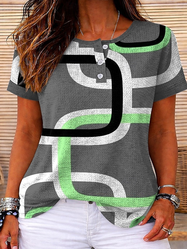 Women's Textured Knit Tops T Shirt Color Block Graphic