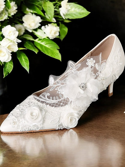 White Shoes Wedding with Floral Lace Embellishments