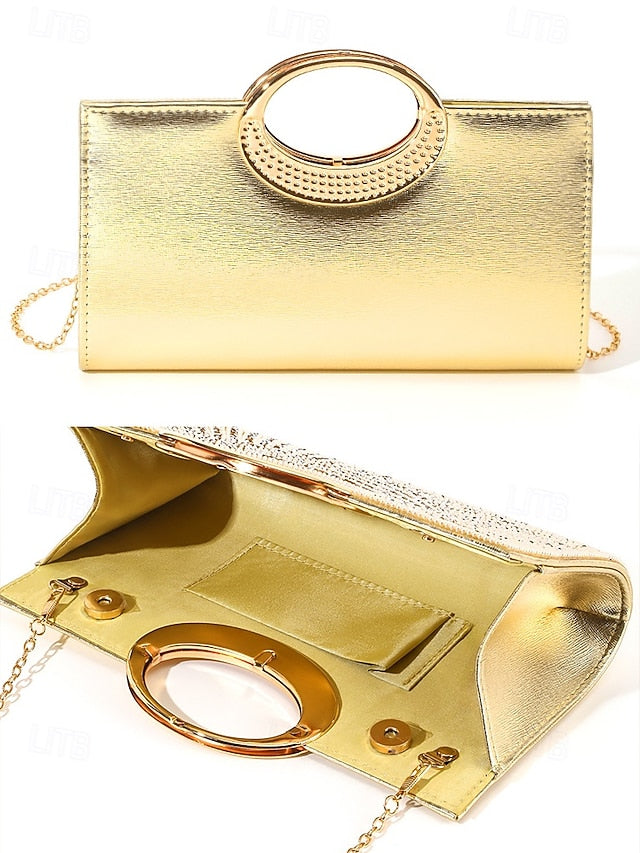 Glamorous Crystal with Clutch Gold Evening – Round Handle