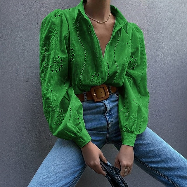 Women's Shirt Blouse Plain Modern Casual Long Sleeve Shirt