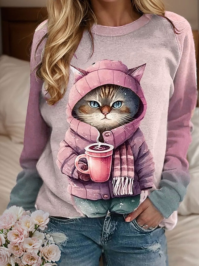 Women's Sweatshirt Pullover Cat Casual Sports Active