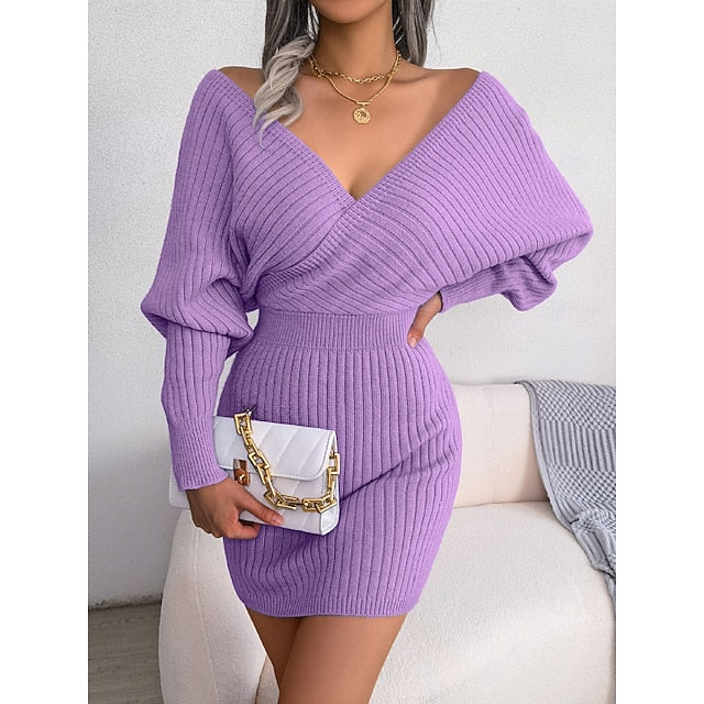 Women's Sweater Sweater Dress Casual Soft Pure Color Ribbed