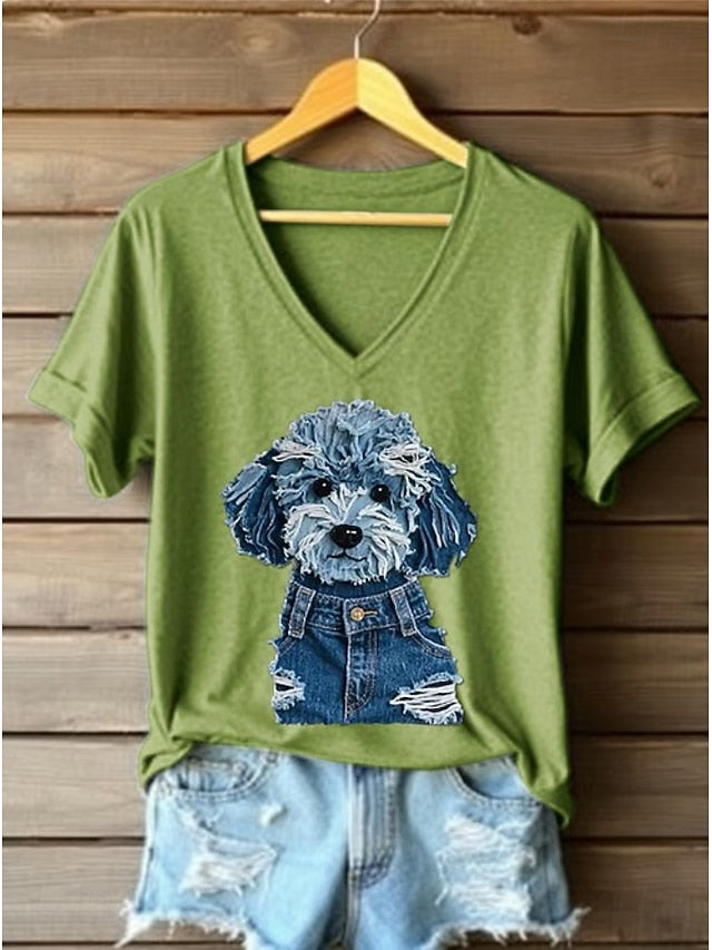 Women's T Shirt Print Graphic Animal Dog Vintage Stylish