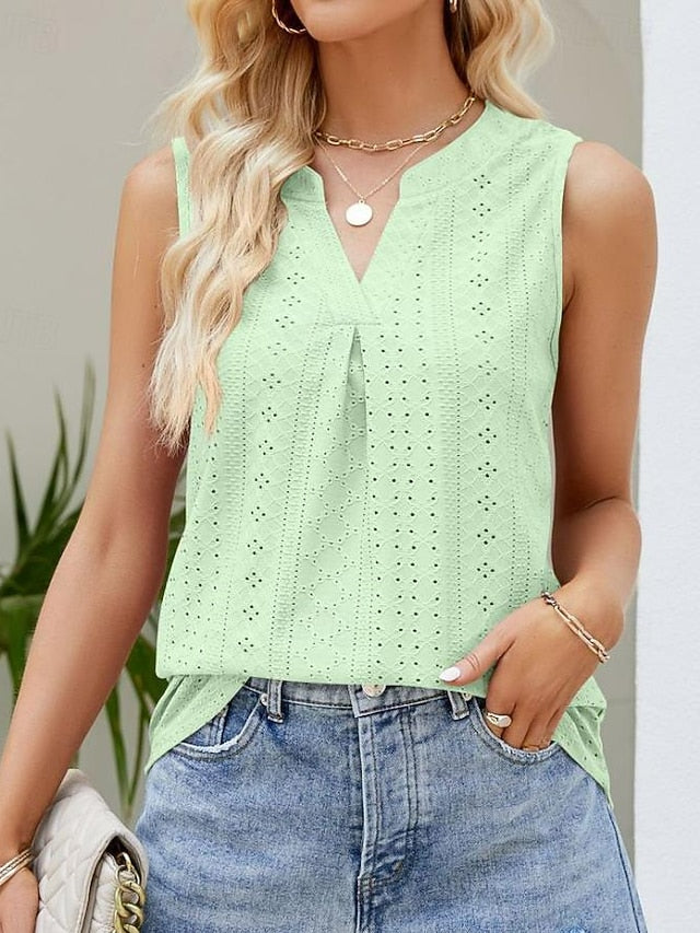 Women's Pointelle Shirt Eyelet Top Lace Shirt Short Sleeve