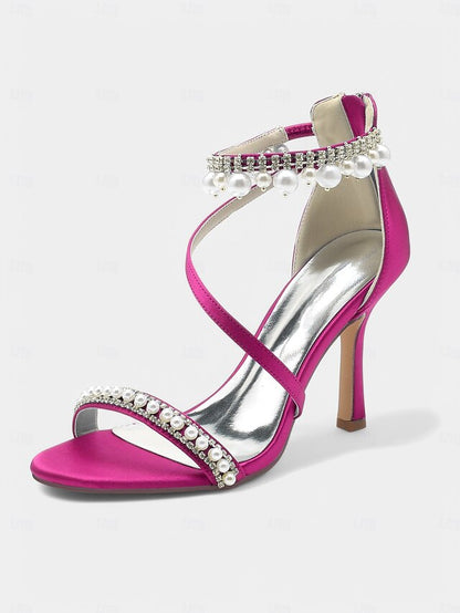 Chic Pink Party Strap Satin – Heels Ankle Pointed-Toe