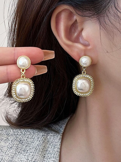 Gold-Plated Elegant with Rhinestone – Earrings Pearl Detailing