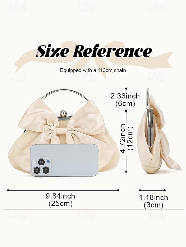Elegant Bow Women's Satin Clutch Bag Pearl – Evening