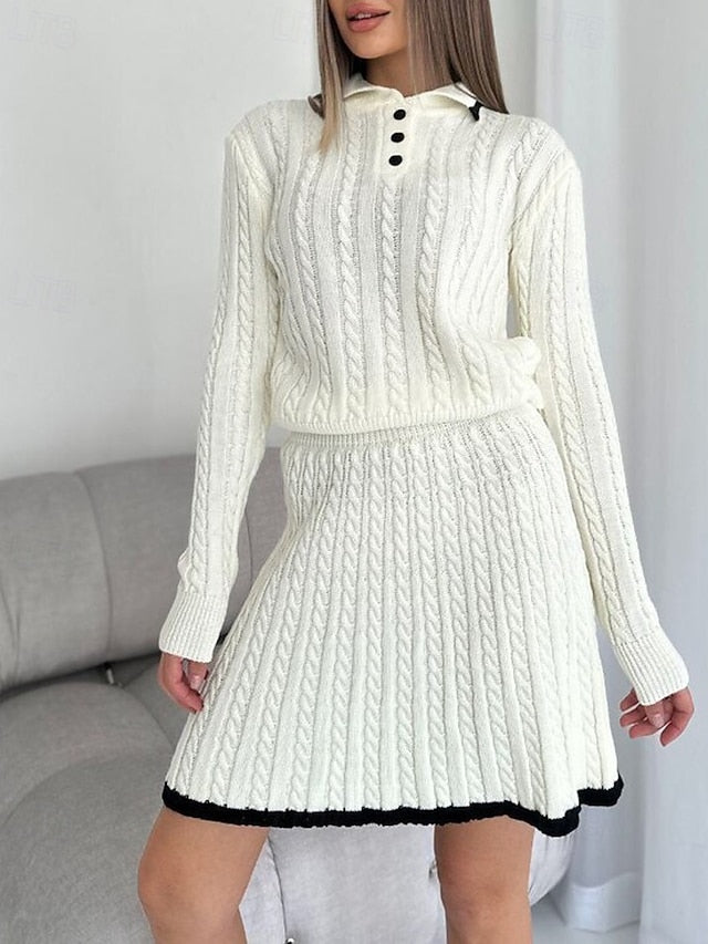 Women's Blouse Sweater Skirt Sets Long Sleeve Shirt Collar