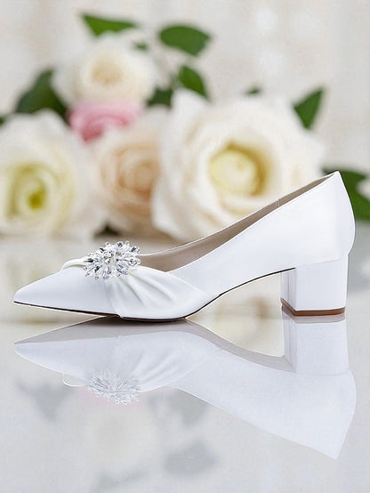 Crystal with Low Women's Pumps Heel White Block