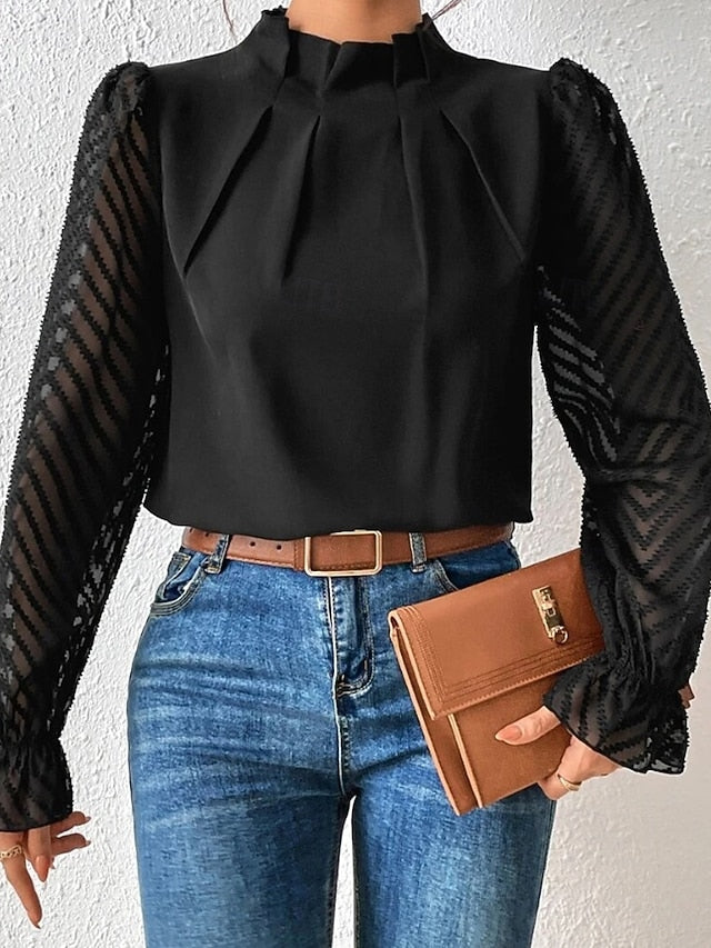Women's Shirt Blouse Patchwork Plain Modern Casual Long