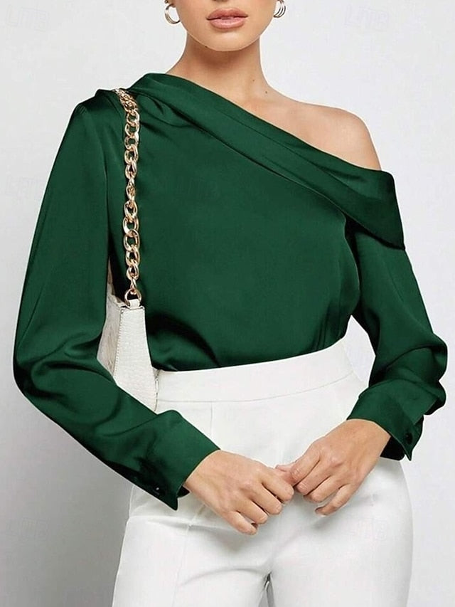 Women's Shirt Elegant Dressy Satin Top Asymmetric Solid