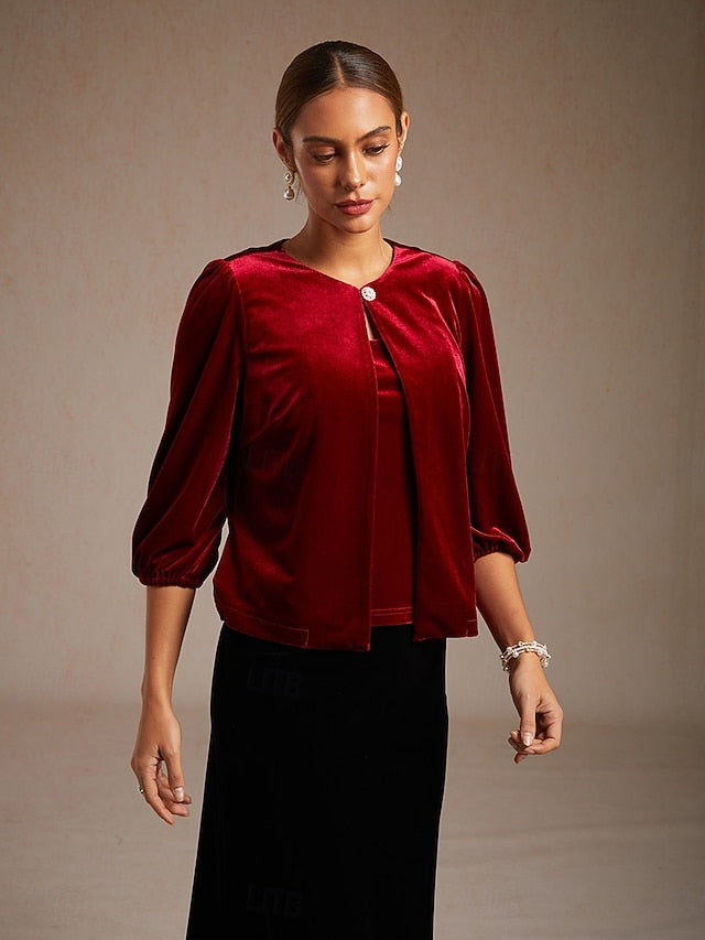 Christmas Women's Velvet Twinset Jacket Vest Button Up