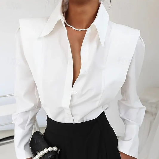 Women's Long Sleeve Blouse Shirt Elegant Button-up Collar