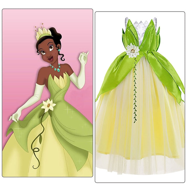 Bell Princess Fairytale Tiana Theme Dress Girl Tinker Flower