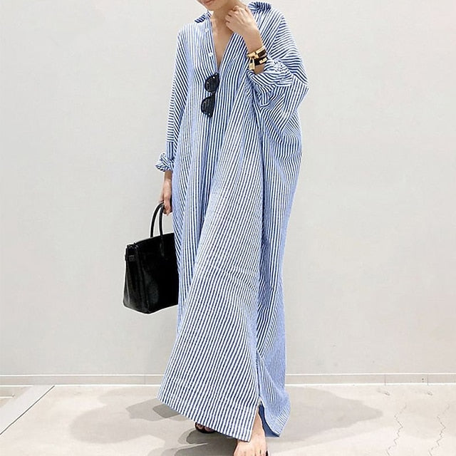 Women's Blue Black White Summer Spring Fall Maxi Dress 100%