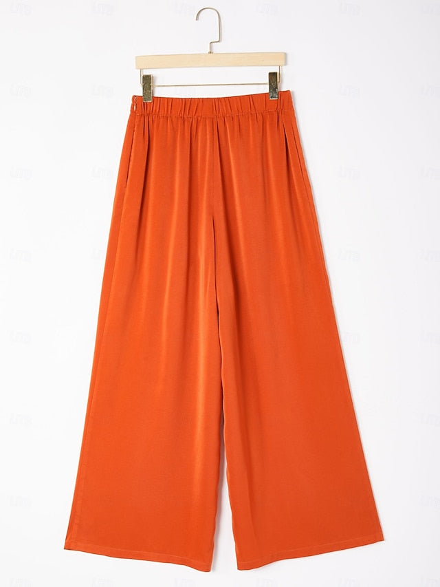 Orange Stand Collar Wide Leg Pants Set
