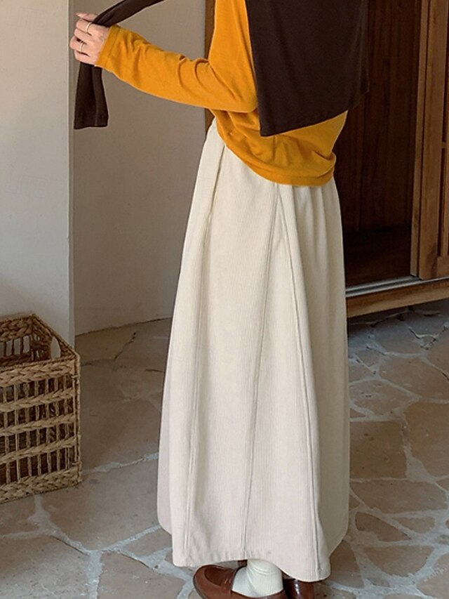 Women's Casual Maxi High Waist Skirts Plain Drawstring