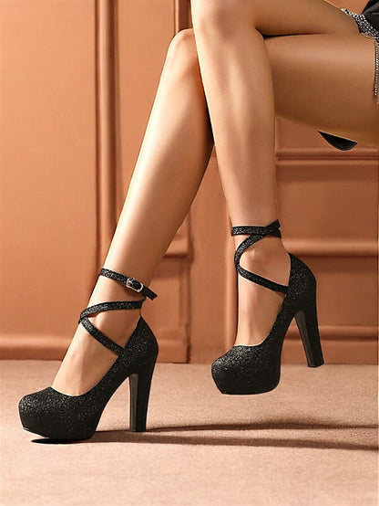 Ankle Platform – Heels Glitter Women's Strap Pink with