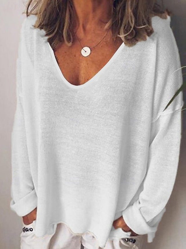 Women's Blouse Solid Color Stylish Casual Long Sleeve V