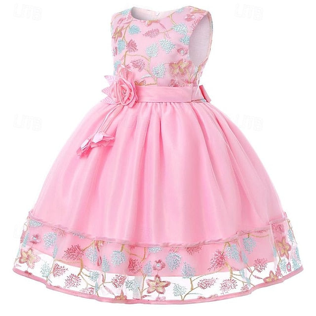Flower 3D Girl Party Sleeveless Girls' Dress