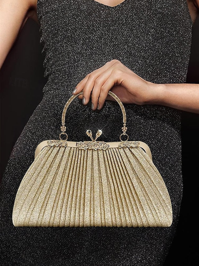 Glitter Clutch Pleated Vintage with Purse Evening Women's