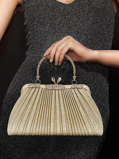 Glitter Clutch Pleated Vintage with Purse Evening Women's