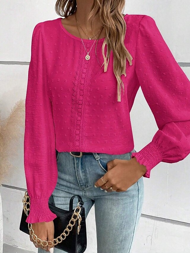 Women's Popover Shirt Casual Shirt Blouse Lace Patchwork