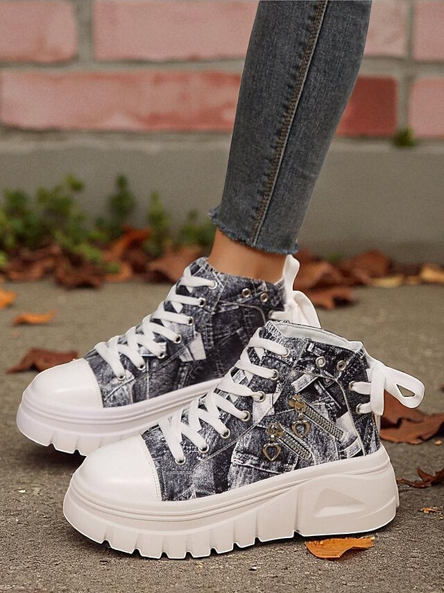 Women's Blue High Top Sneakers with Platform Sole and