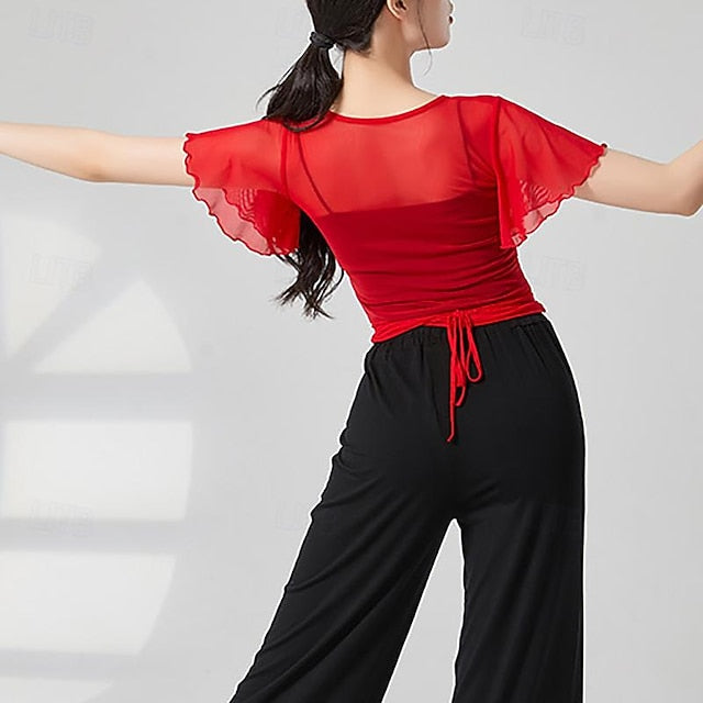 Activewear Top Cinch Cord Pure Color Splicing Women's