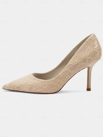 Women's Lace-Embroidered - Pointed-Toe Heels Stiletto