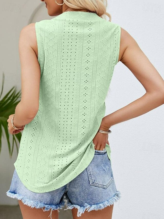 Women's Pointelle Shirt Eyelet Top Lace Shirt Short Sleeve
