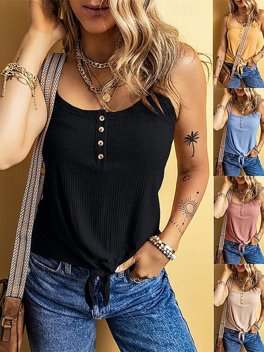 Women's Tank Top Sleeveless Shirt Tee Top Button Front