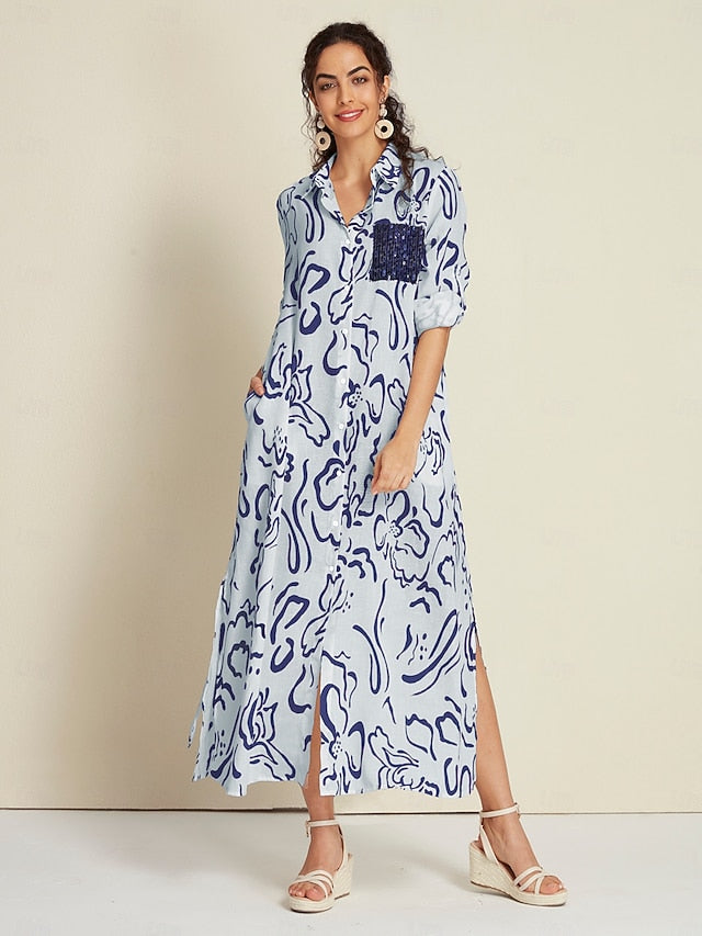 Women's Sleeveless Maxi Shirt Dress Summer A Line Shirt