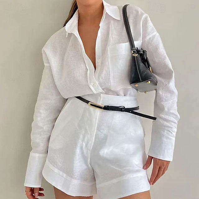 Women's Cotton Linen Sets Shorts Sets Bolero Top Long