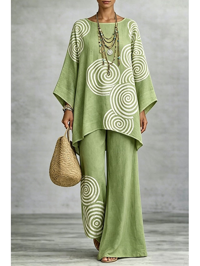 Women's Pants Sets Long Sleeve Round Neck Graphic Geometric