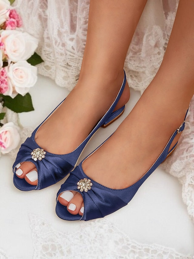 Slingback Wedding Crystal Satin with Women's Heels