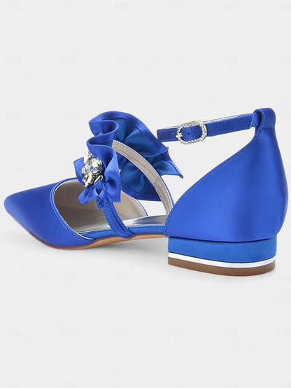 with Rhinestone Flats Women's Satin Black Pointed-Toe