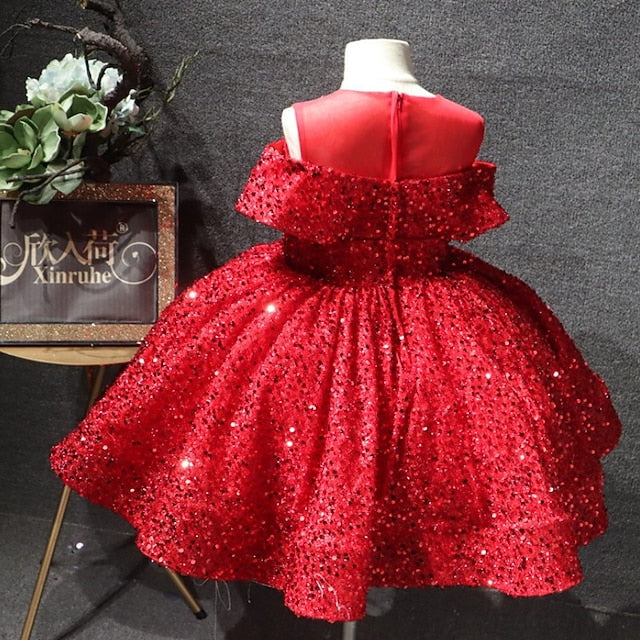 Girls' Sleeve Party Solid Kids Dress Color Short